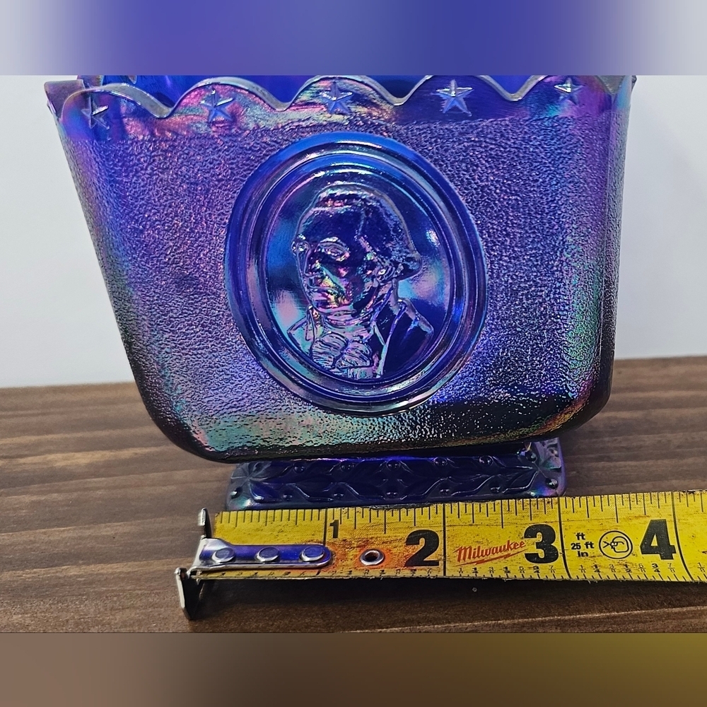 Fenton Cobalt Blue Carnival Glass Square Candy Dish Presidential Bicentennial - Picture 10 of 15